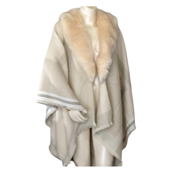 Faux Fur Neckline Open Front Draped Cardigan Jacket Sweater Coat. One Size. - Picture 1 of 11